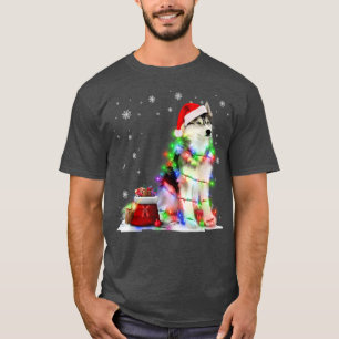 Funny Husky Dog Tree Christmas Lights Xmas Pajama T-Shirt