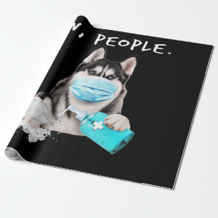 Funny husky ew people dog wearing a face mask gift wrapping paper