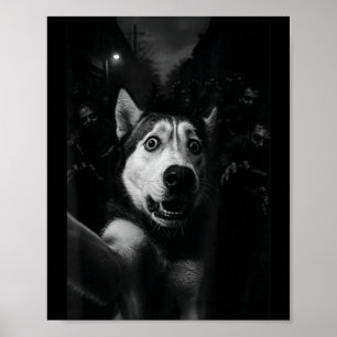 Funny Husky Selfie Zombie Halloween Dog Poster