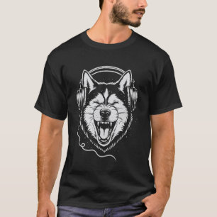 Funny Husky With Headphones DJ Music Dog Lover T-Shirt
