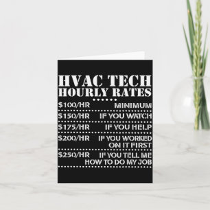 Funny Hvac Tech Hourly Rate Chart Men Women  Card