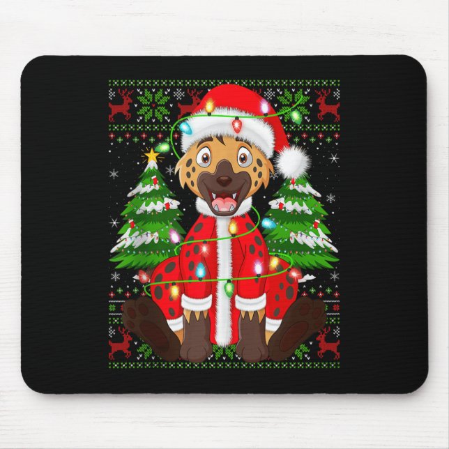 Funny Hyena Christmas Lights Santa Costume Ugly Xm Mouse Mat (Front)