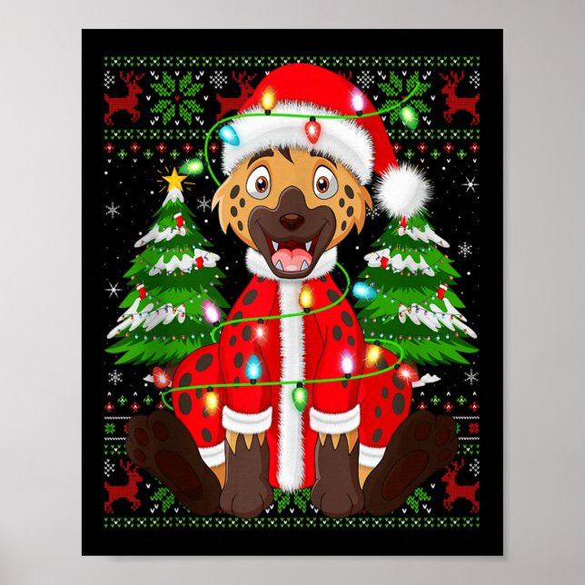 Funny Hyena Christmas Lights Santa Costume Ugly Xm Poster (Front)