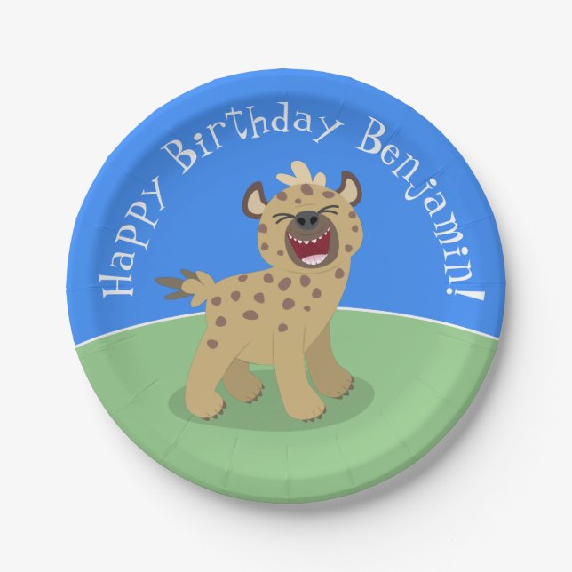 Funny hyena laughing personal cartoon birthday paper plate (Front)