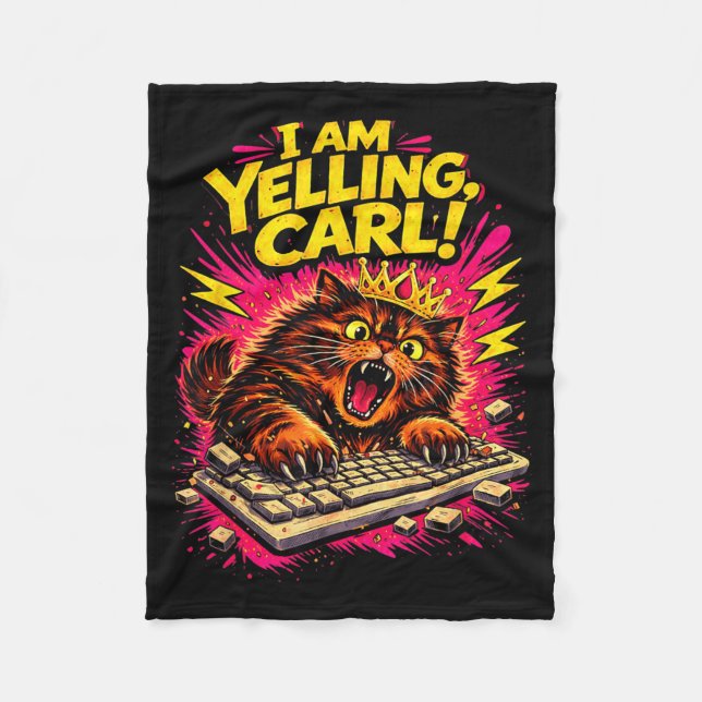 Funny I Am Yelling Carl Doughnut Cat Meme Fleece Blanket (Front)
