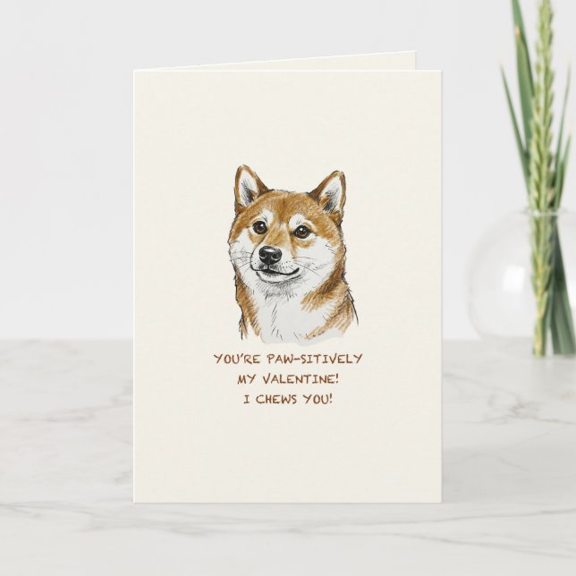 Funny "I Chews You" Shiba Inu Valentine's Day Art Card (Front)