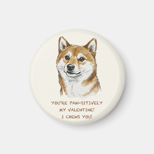 Funny "I Chews You" Shiba Inu Valentine's Day Art Magnet (Front)