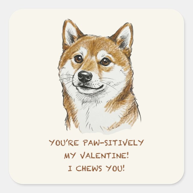 Funny "I Chews You" Shiba Inu Valentine's Day Art Square Sticker (Front)