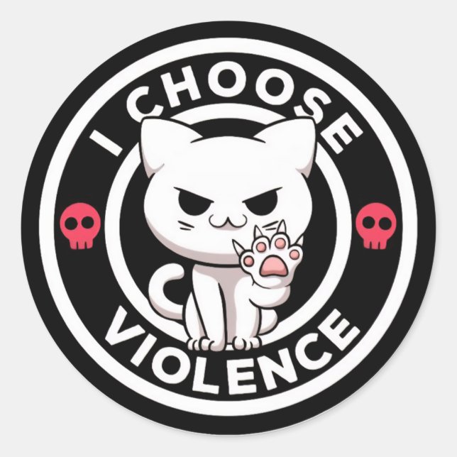 Funny I Choose Violence Cat Sticker (Front)