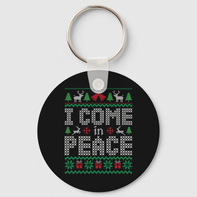 Funny I Come In Peace Couple Matching Ugly Christm Key Ring (Front)
