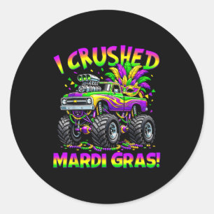 Funny i crushed mardi gras monster truck boys kids classic round sticker