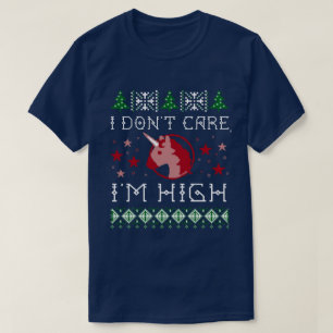 Funny "I Don't Care, I'm High" Unicorn Christmas T-Shirt