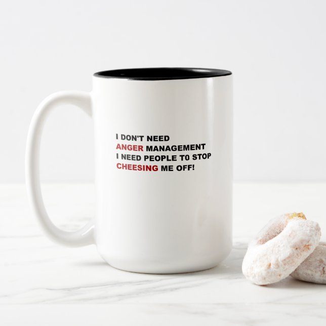 Funny I Don't Need Anger Management Two-Tone Coffee Mug (With Donut)