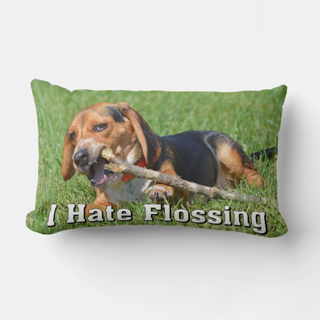Funny I Hate Flossing Beagle Chewing On A Stick Lumbar Cushion (Front)