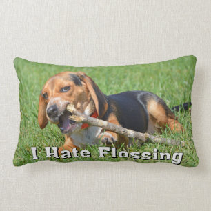 Funny I Hate Flossing Beagle Chewing On A Stick Lumbar Cushion
