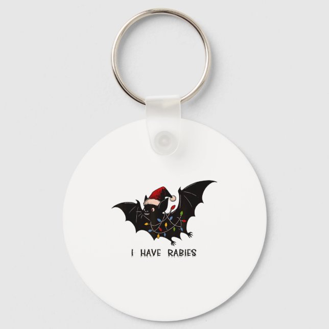 Funny I Have Rabies Christmas Bat Matching Holiday Key Ring (Front)