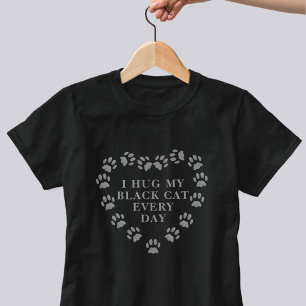 Funny I Hug My Black Cat Paw Print Heart T-Shirt