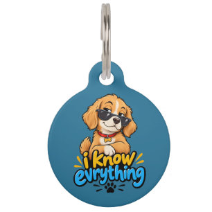 Funny "I Know Everything" Sassy Dog Sunglasses Pet Tag