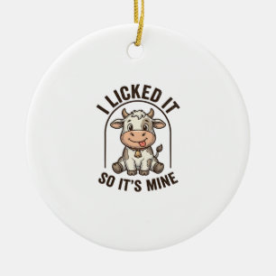 Funny I Licked It Cow Vintage Farm Shirt Design_1 Ceramic Tree Decoration