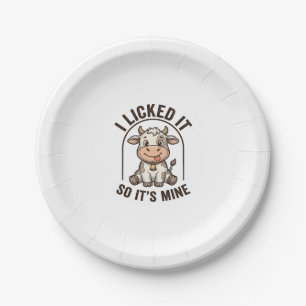 Funny I Licked It Cow Vintage Farm Shirt Design_1 Paper Plate