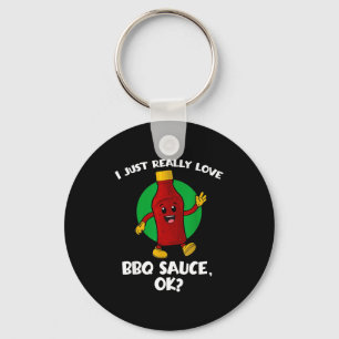Funny i love bbq sauce cartoon barbecue key ring