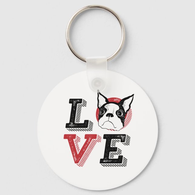 Funny I Love Boston Terrier I Heart My Dog Lover Key Ring (Front)