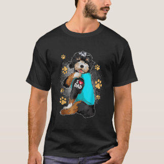 Funny I Love Dad Tattoo Bernedoodle Dog Owner Fath T-Shirt
