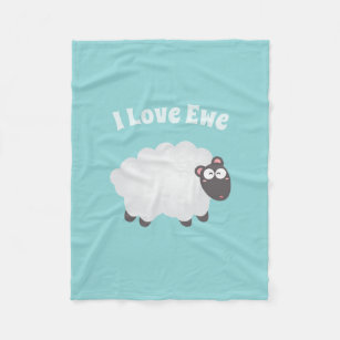 Funny I Love Ewe Cute Fluffy White Sheep Whimsical Fleece Blanket