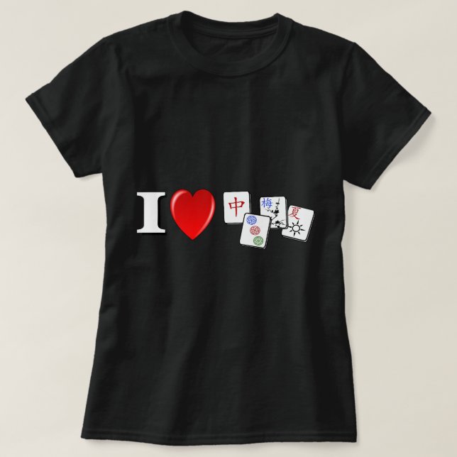 Funny I Love Heart Mahjong Cute Mahjong Chinese Je T-Shirt (Design Front)