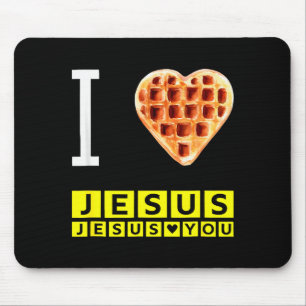Funny I Love Jesus Waffle Heart Christian Breakfas Mouse Mat