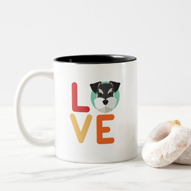 Funny I Love Miniature Schnauzer I Heart Dog Lover Two-Tone Coffee Mug (With Donut)