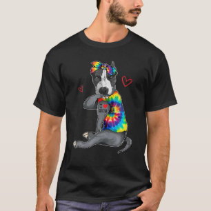 Funny I Love Mom Tattoo Pitbull Dog Mom Owner Moth T-Shirt