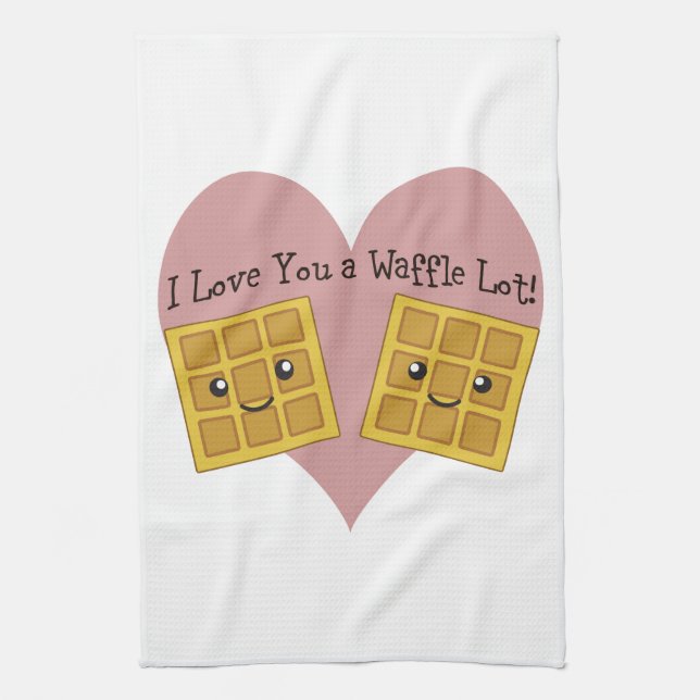 Funny I Love You A Waffle Lot Cute Kawaii Waffles Tea Towel (Vertical)