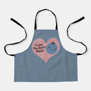 Funny I Love You Berry Much Cute Kawaii Blueberry Apron