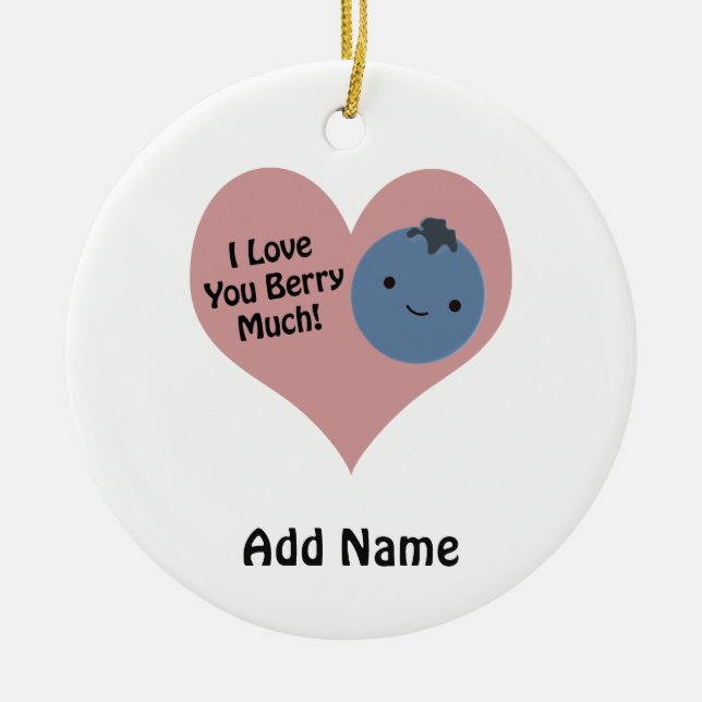 Funny I Love You Berry Much  Cute Kawaii Blueberry Ceramic Tree Decoration (Front)