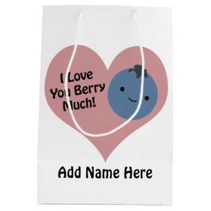Funny I Love You Berry Much  Cute Kawaii Blueberry Medium Gift Bag