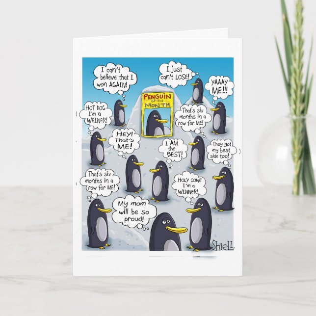 FUNNY "I LOVE YOU" CARD - Penguin of the Month. (Front)