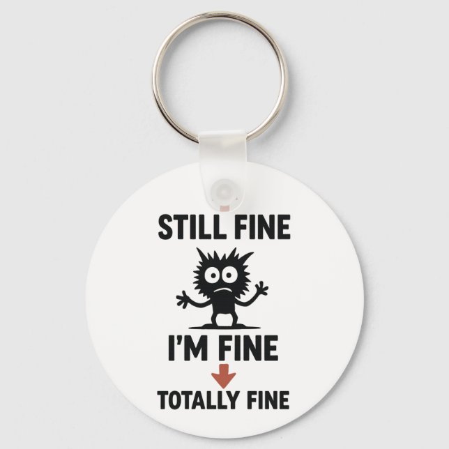 Funny “I’m Fine” Arrows Cartoon T-Shirt Key Ring (Front)
