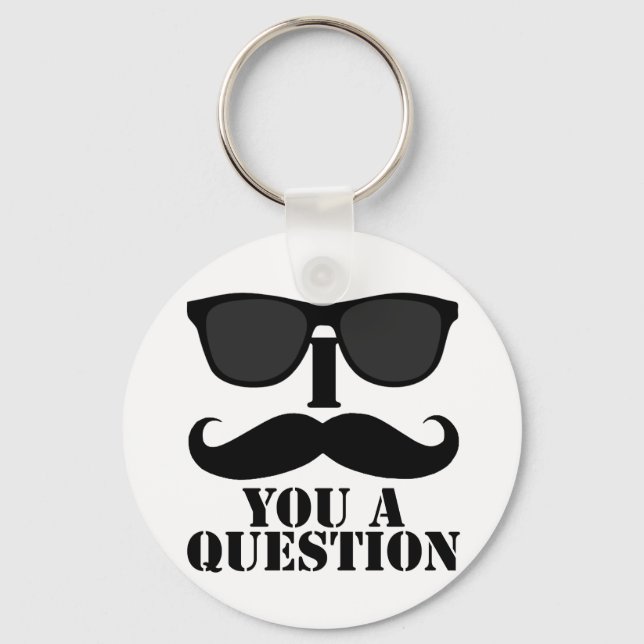 Funny I Moustache You A Question Black Sunglasses Key Ring (Front)