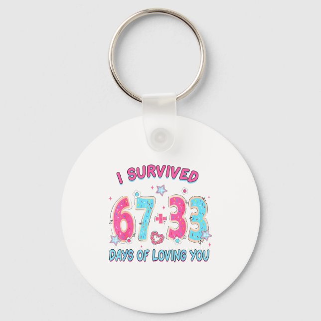 Funny I Survived 67 + 33 Days Of Loving You Valent Key Ring (Front)