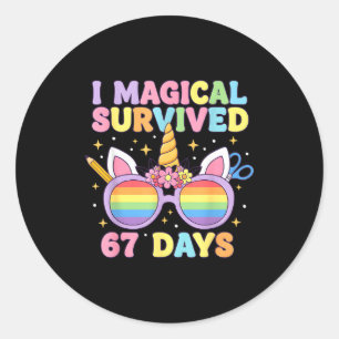 Funny I Survived 67 Days Of School Cat Teachers St Classic Round Sticker