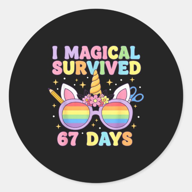 Funny I Survived 67 Days Of School Cat Teachers St Classic Round Sticker (Front)