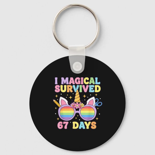 Funny I Survived 67 Days Of School Cat Teachers St Key Ring (Front)
