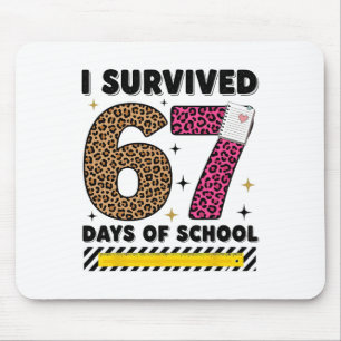 Funny I Survived 67 Days School Leopard Teacher Me Mouse Mat