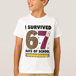 Funny I Survived 67 Days School Leopard Teacher Me T-Shirt