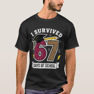 Funny I Survived 67 Days School Leopard Teacher Me T-Shirt