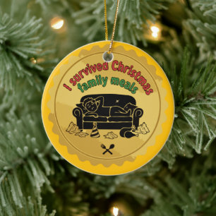 Funny "I Survived Christmas Family Meals" Holiday Ceramic Tree Decoration
