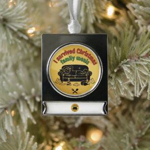 Funny "I Survived Christmas Family Meals" Holiday Silver Plated Banner Ornament