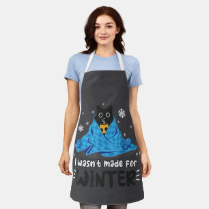 Funny I Wasn't Made For Winter Cute Cat Coffee Ani Apron