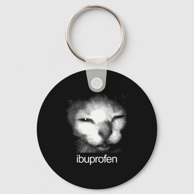 Funny Ibuprofen Cat Meme Retro Ugly Cat Face Mens  Key Ring (Front)
